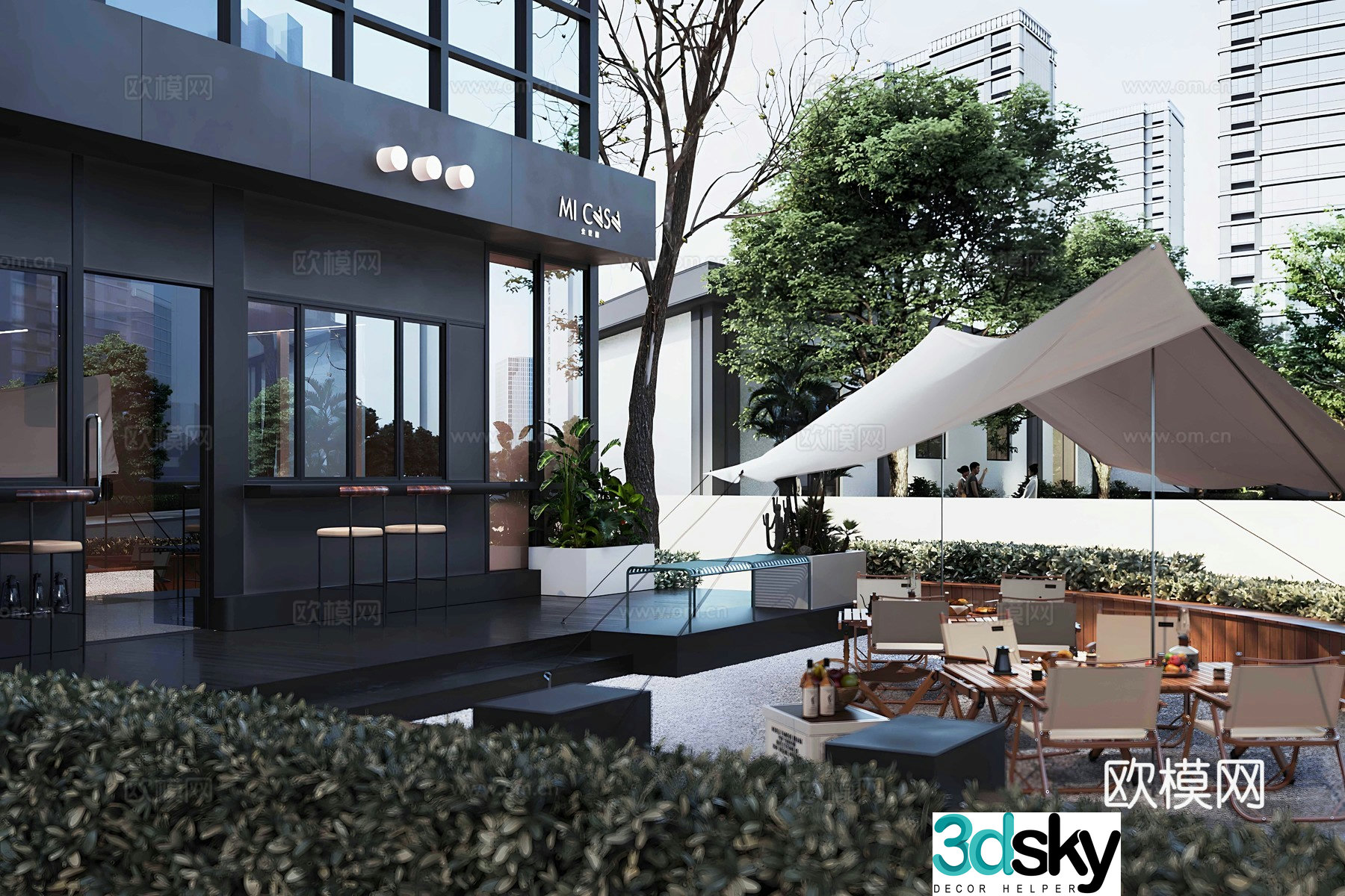 Modern cafe business outdoor 3d model