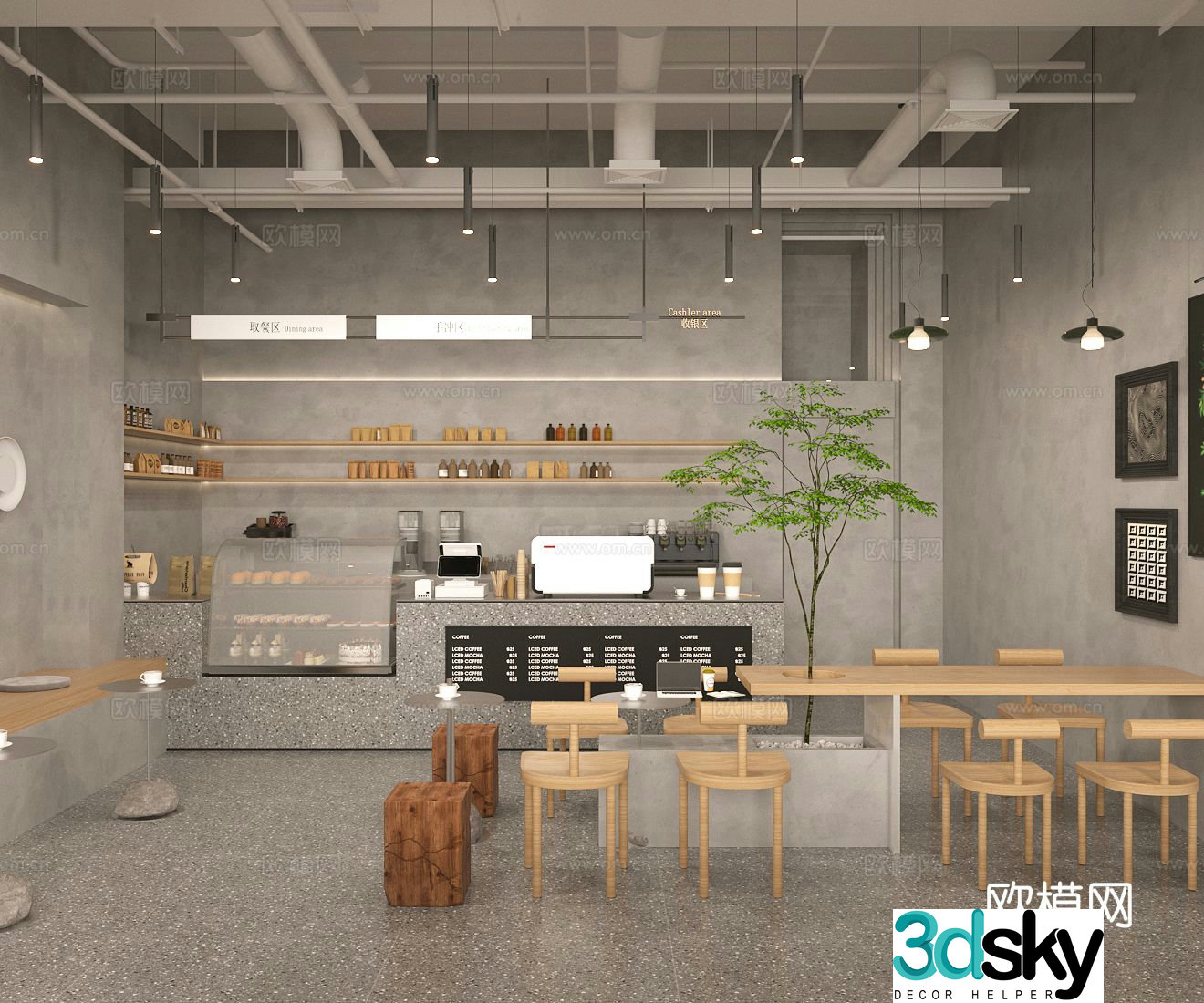 Industrial style coffee shop 3d model
