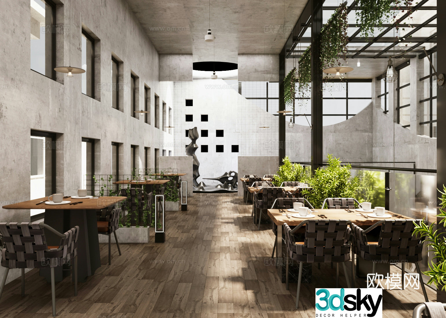 Industrial style tea restaurant 3d model