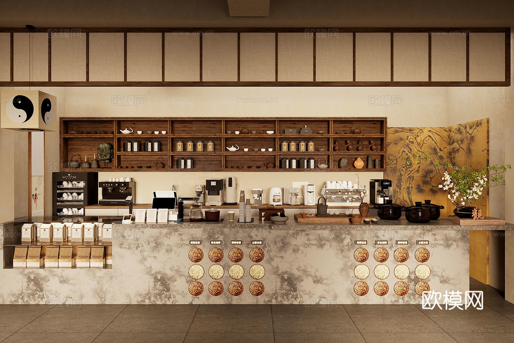 New Chinese style teahouse New Chinese style medieval teahouse Tea room workbench operation table Coffee milk tea shop water bar 3D model