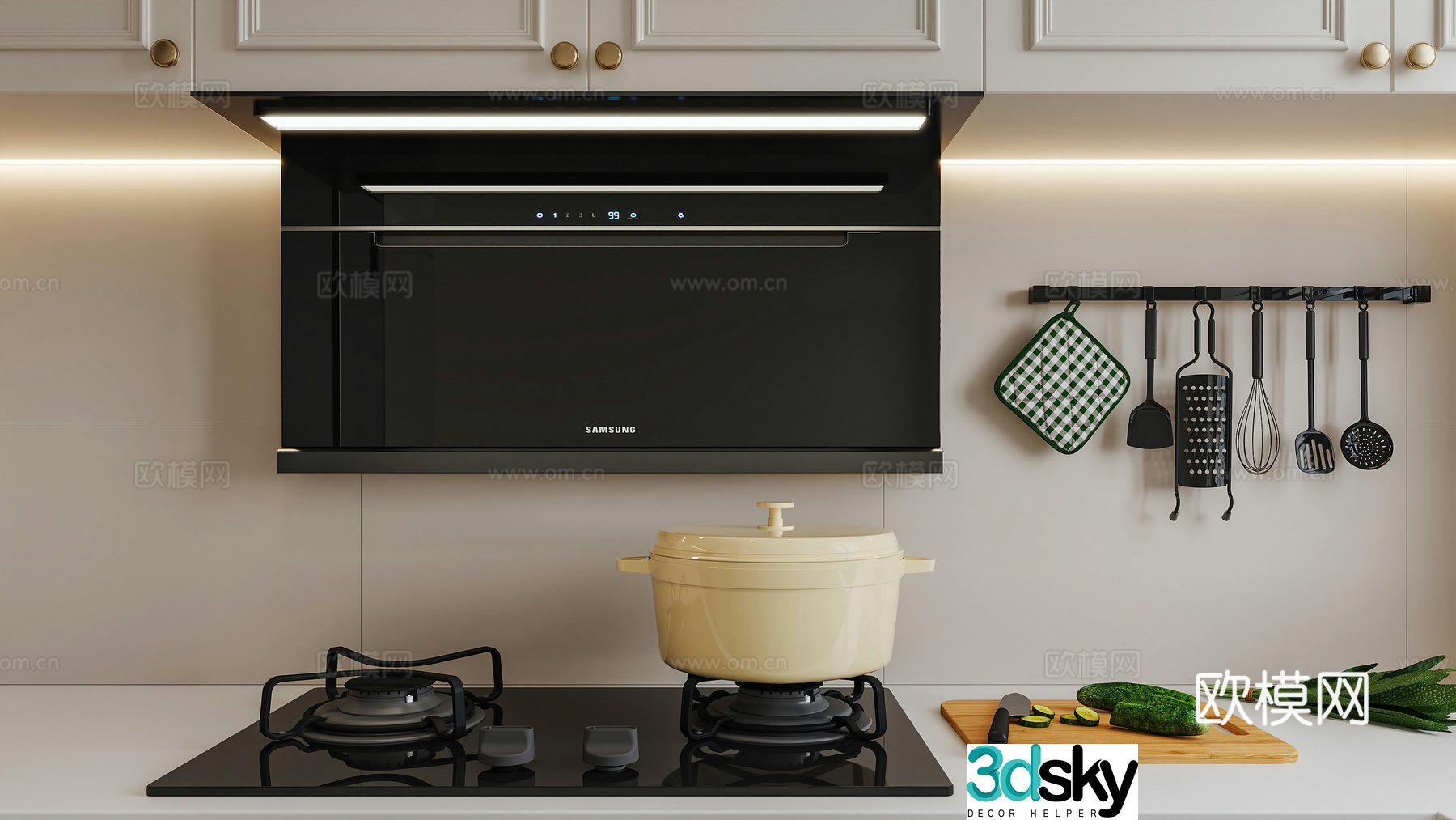 Range hood Range hood Gas stove Smoke stove combination Kitchen hook hanging Kitchen utensils 3D model
