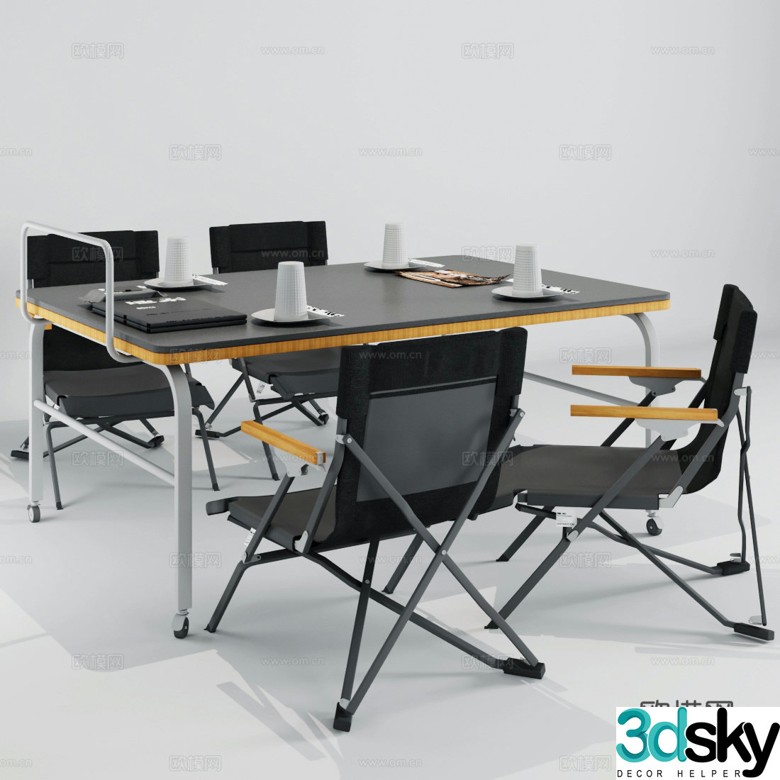 Industrial style dining table and chairs coffee table and chairs folding chair 3d model