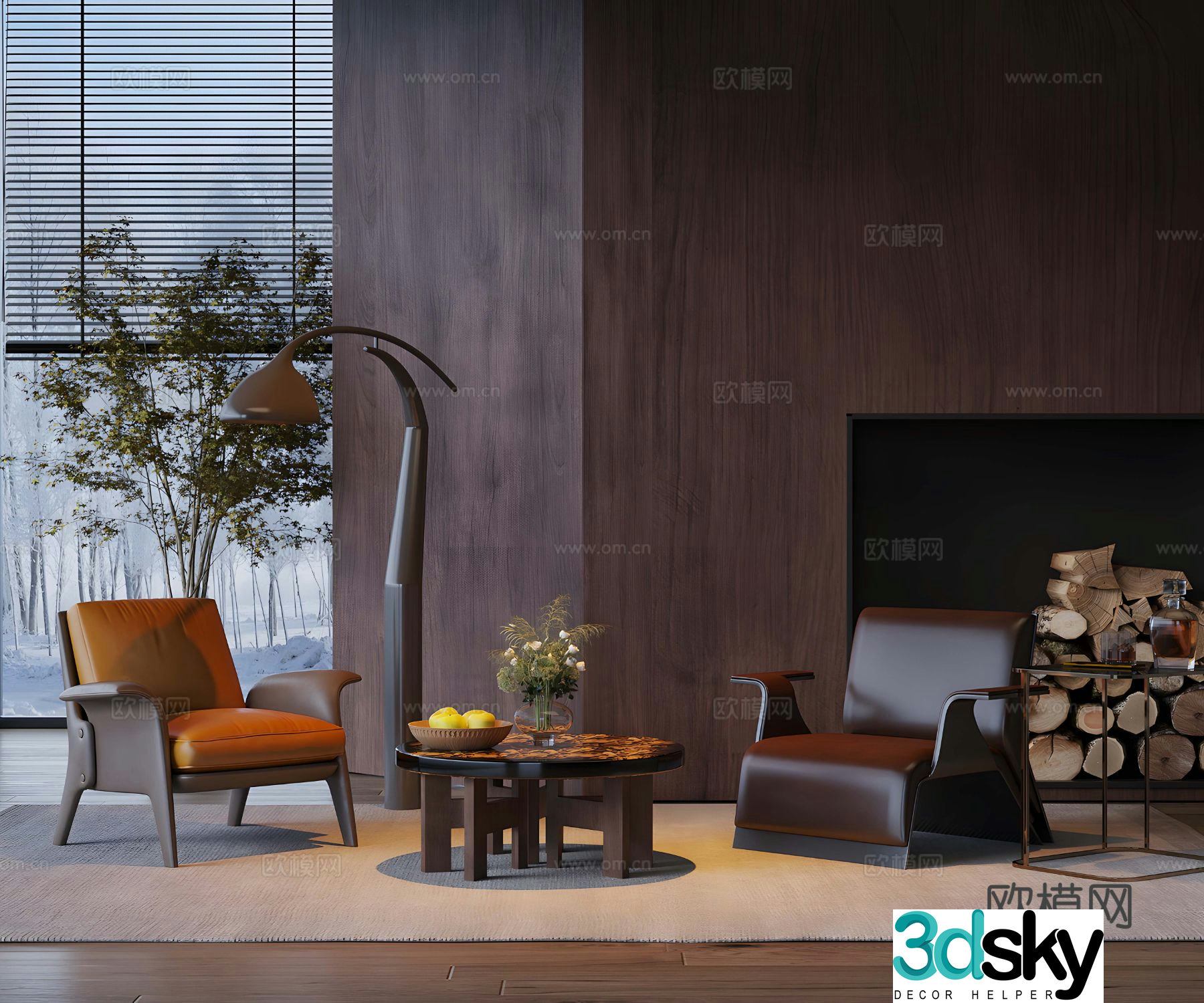 Medium style chair leisure chair table 3D model