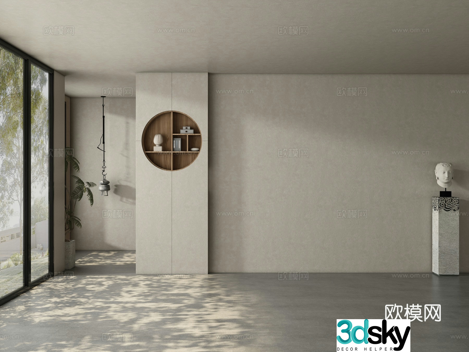Middle style restaurant tea room living room background wall 3d model