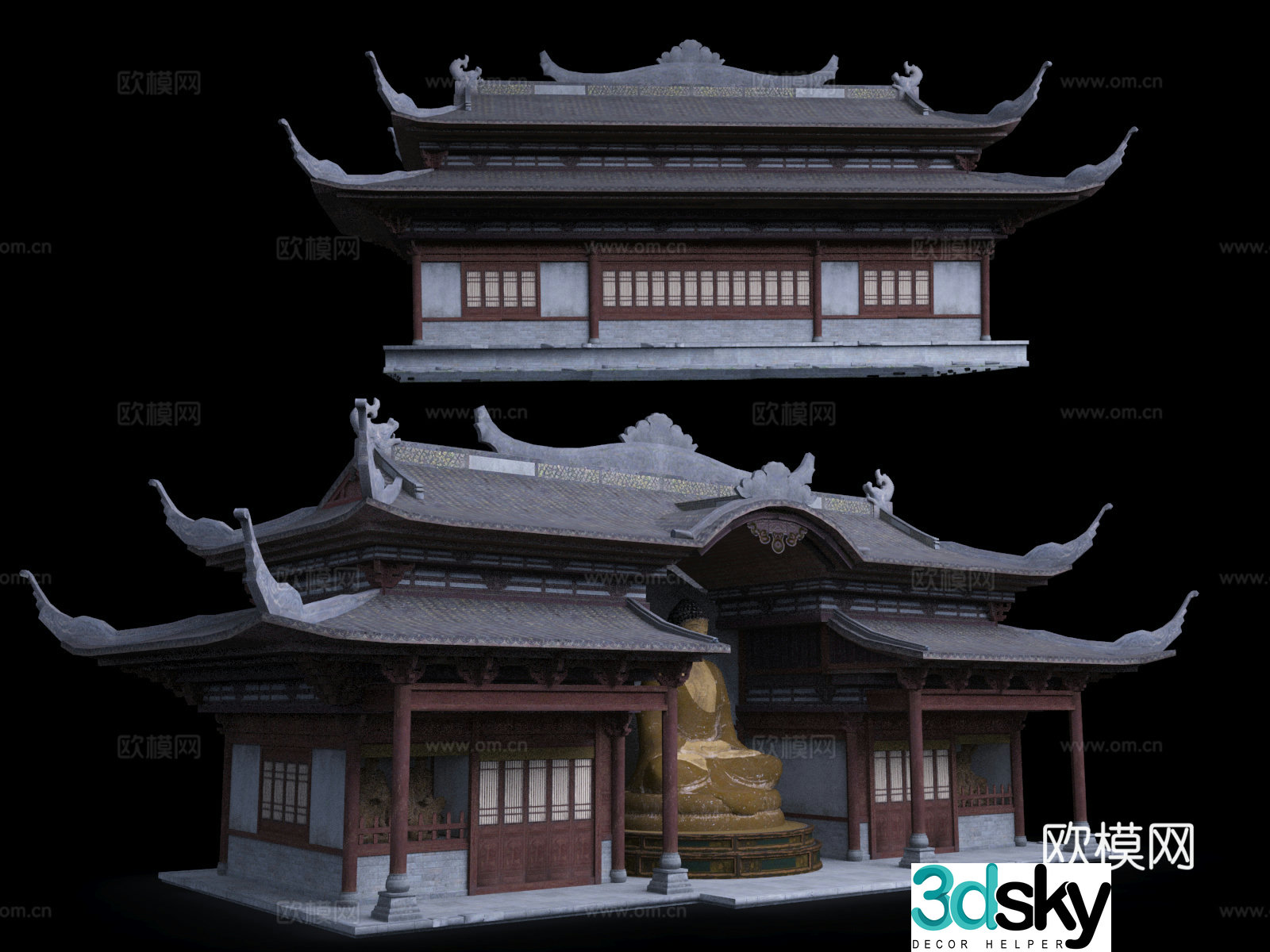 Ancient shops Ancient houses Walled buildings Ancient buildings along the streets Asian Chinese style City Tower 3D model
