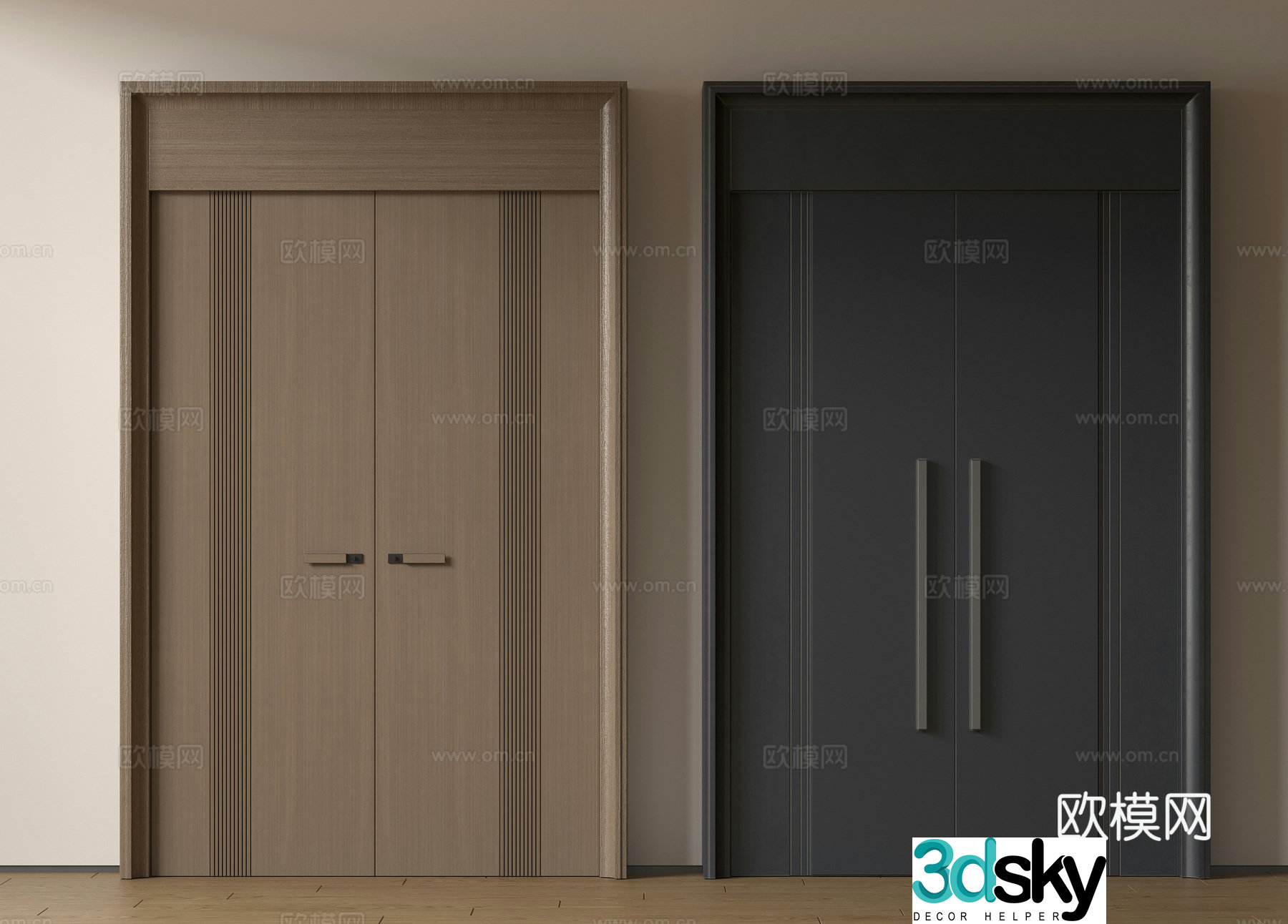 Modern double-opening door swing door entrance door security door top double-opening door main door mother and child door 3D model