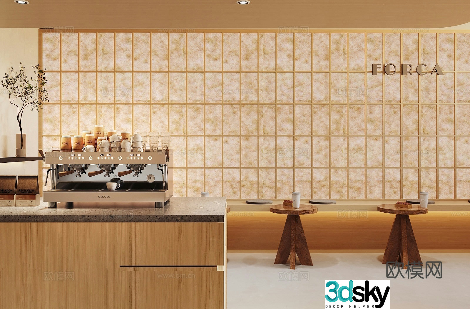 Log wood style milk tea shop 3d model