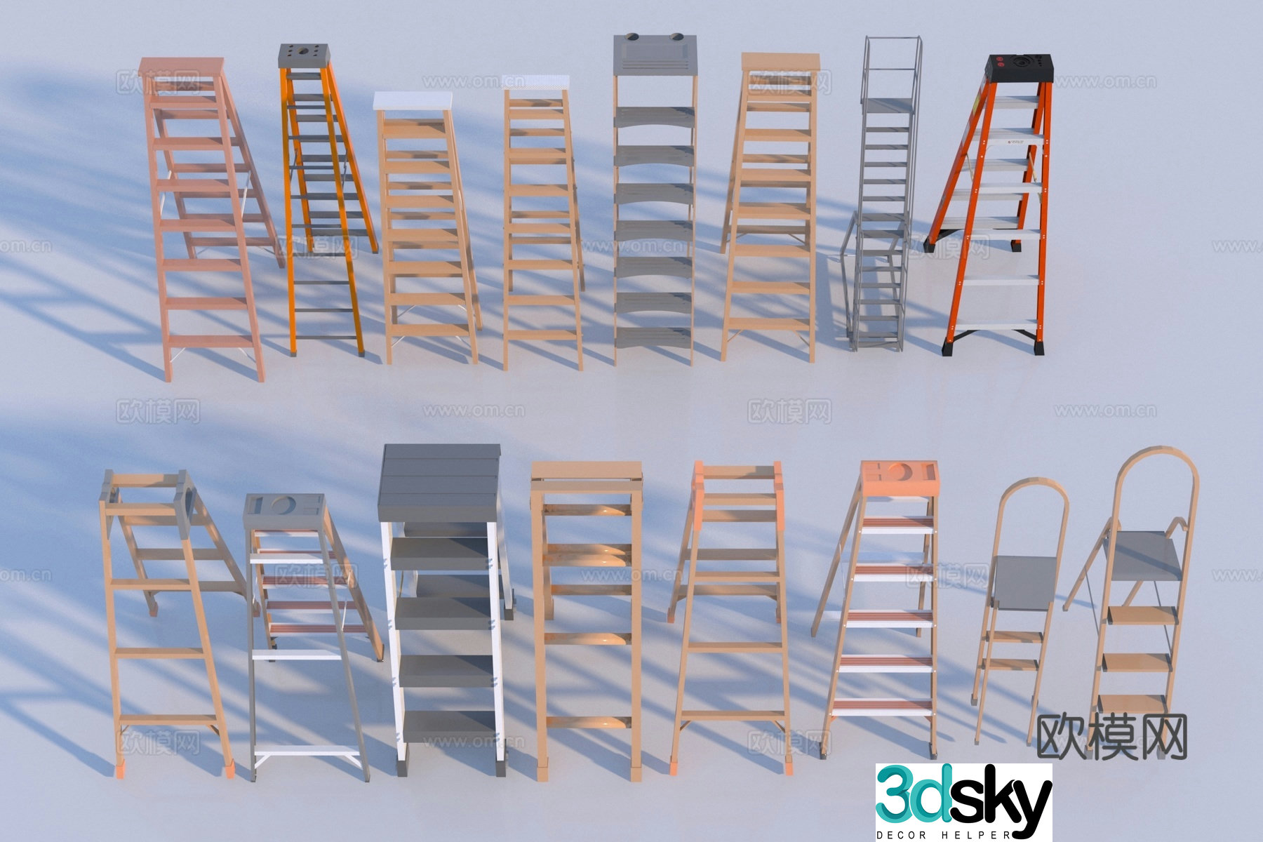 Modern folding ladder ladder escalator 3d model