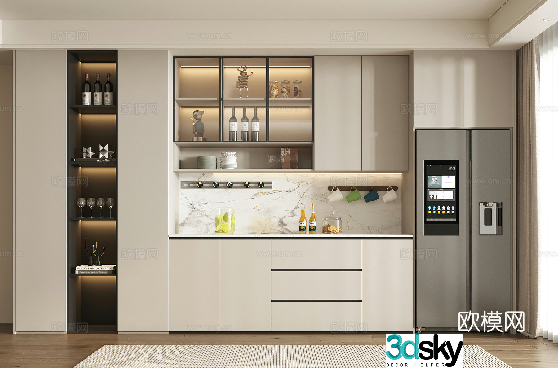 Modern wine cabinet sideboard decorative cabinet refrigerator wine cabinet semi-open 3D model