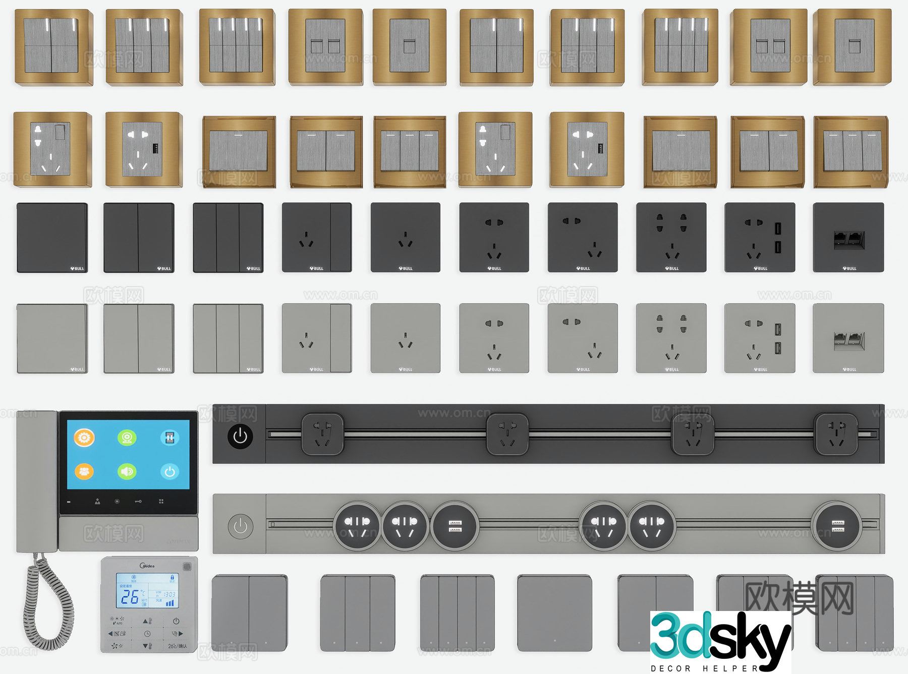 Modern switch socket panel Smart switch Rail switch socket Magnetic socket Smart visual 3D model