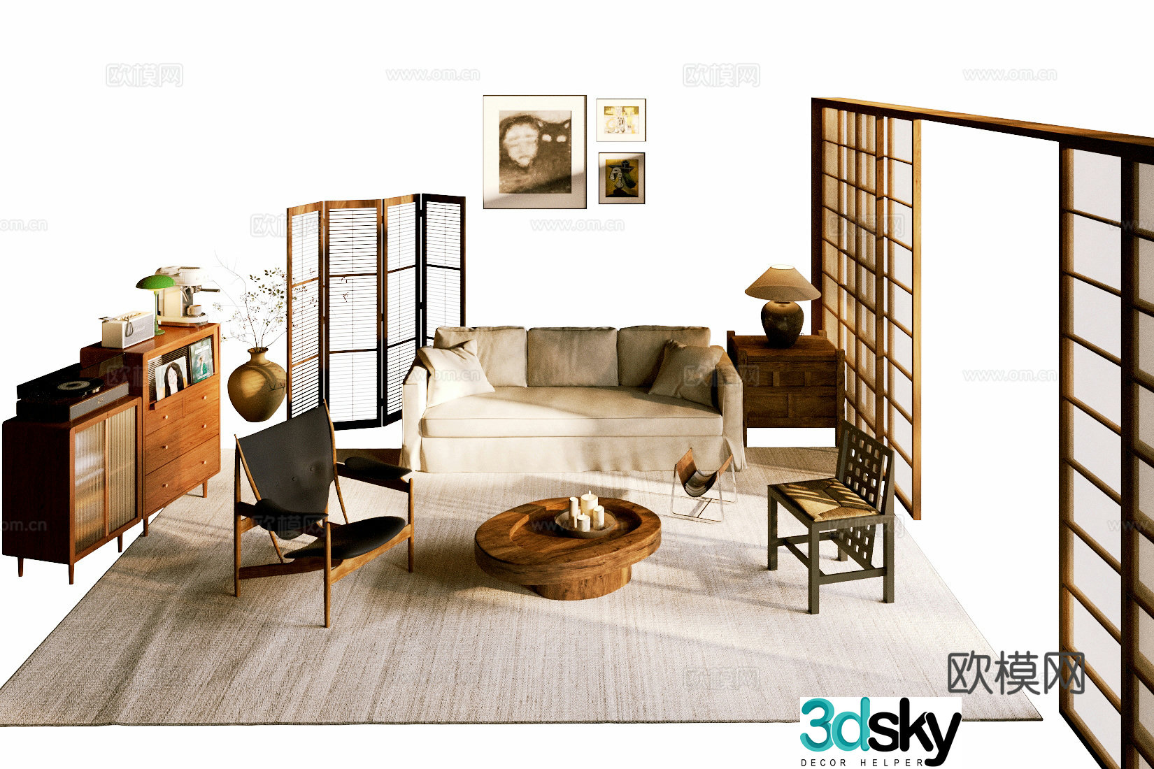 Middle-aged sofa coffee table combination sofa 3D model