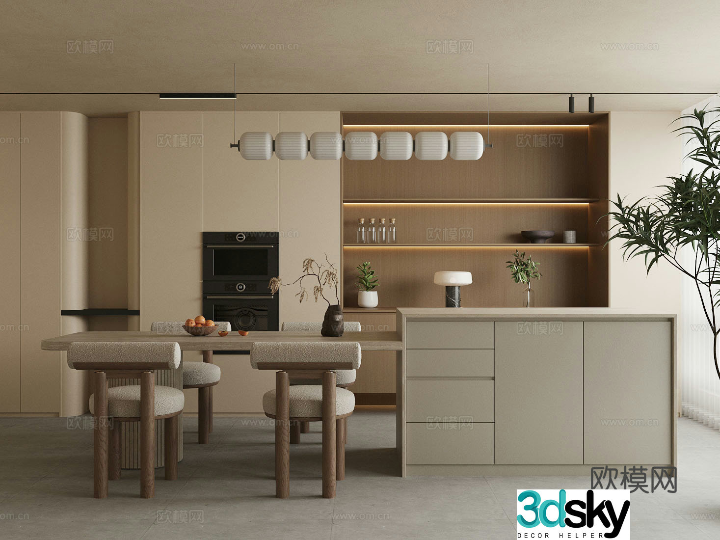 Modern home restaurant Open restaurant Island restaurant Kitchen restaurant Light luxury sideboard 3D model