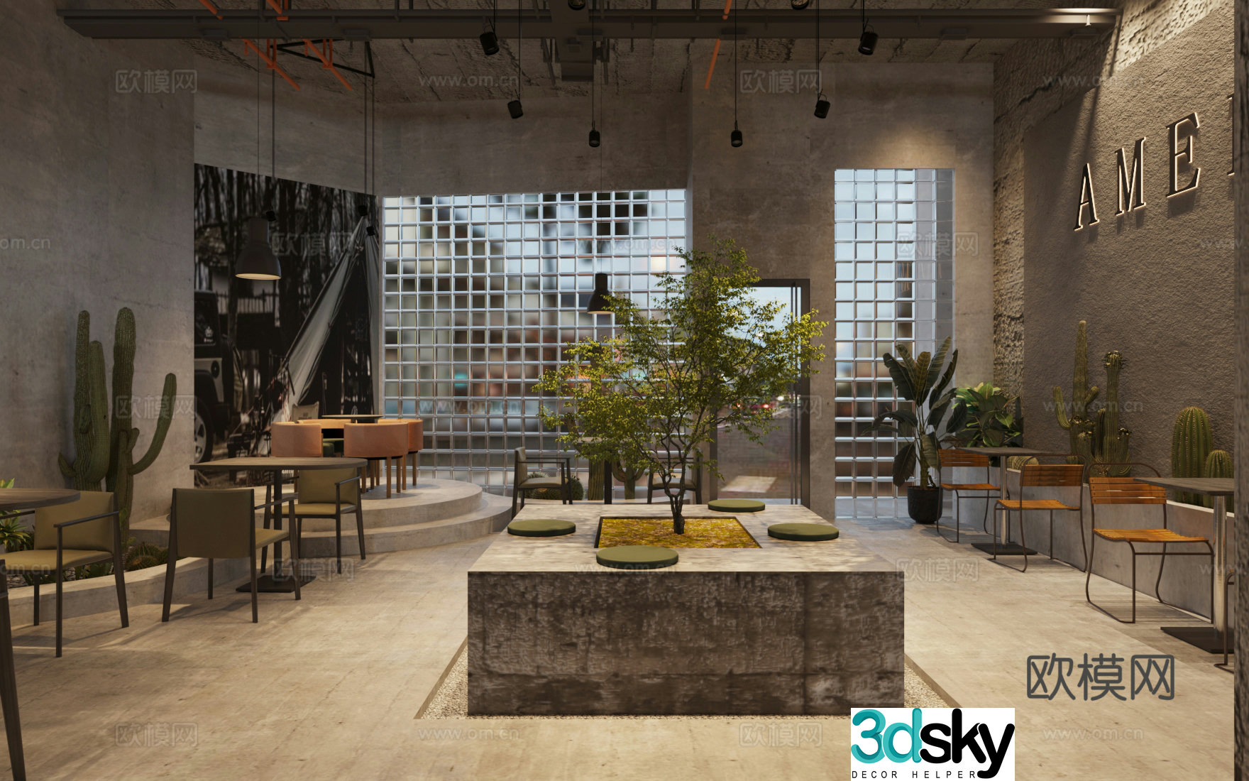 Industrial style coffee shop Industrial style milk tea shop Coffee table and chair Milk tea shop table and chair Coffee shop center 3D model