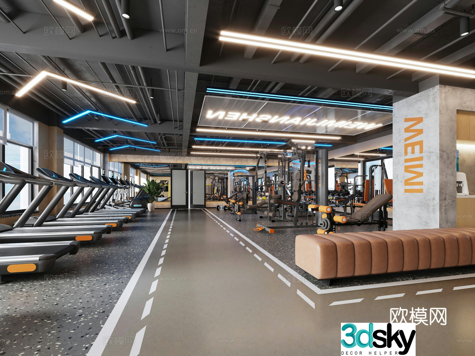 Industrial style gym 3d model