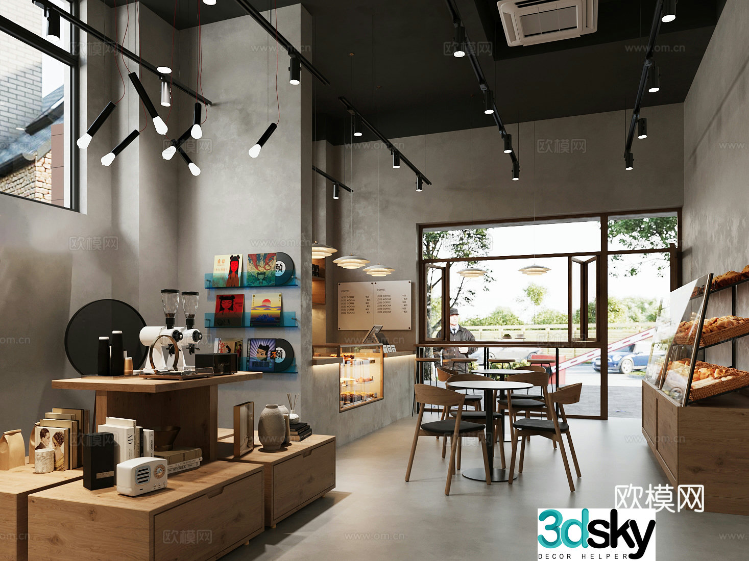 Industrial style coffee shop milk tea shop operation table workbench coffee table chair restaurant water bar 3D model