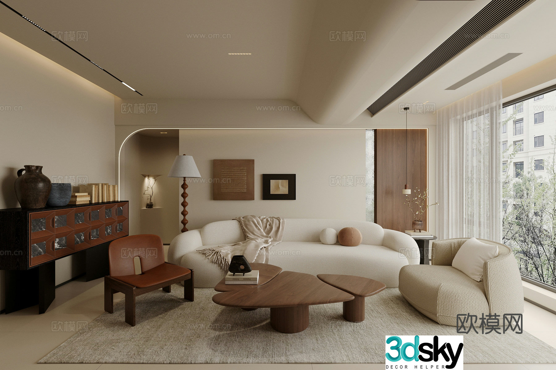 Creamy living room 3d model