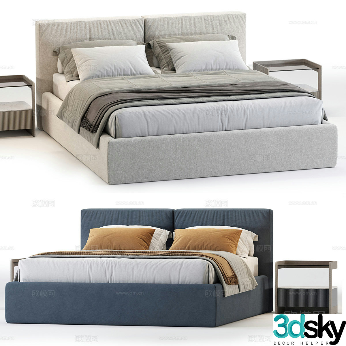 Modern Italian fabric double bed 3D model