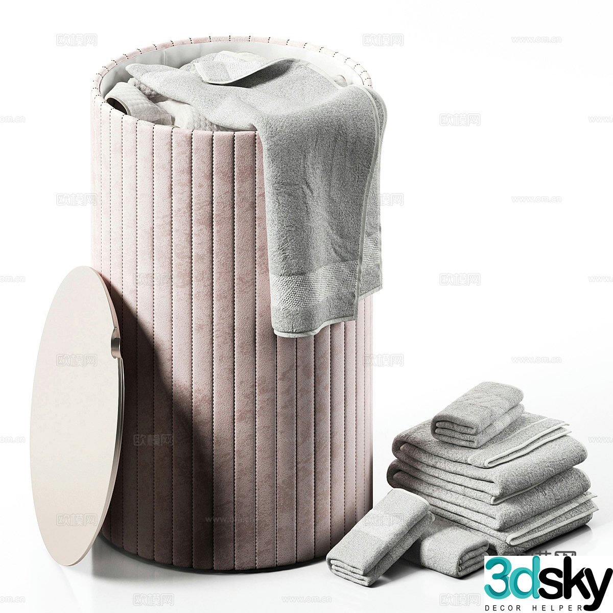Modern cream style laundry basket storage basket 3d model