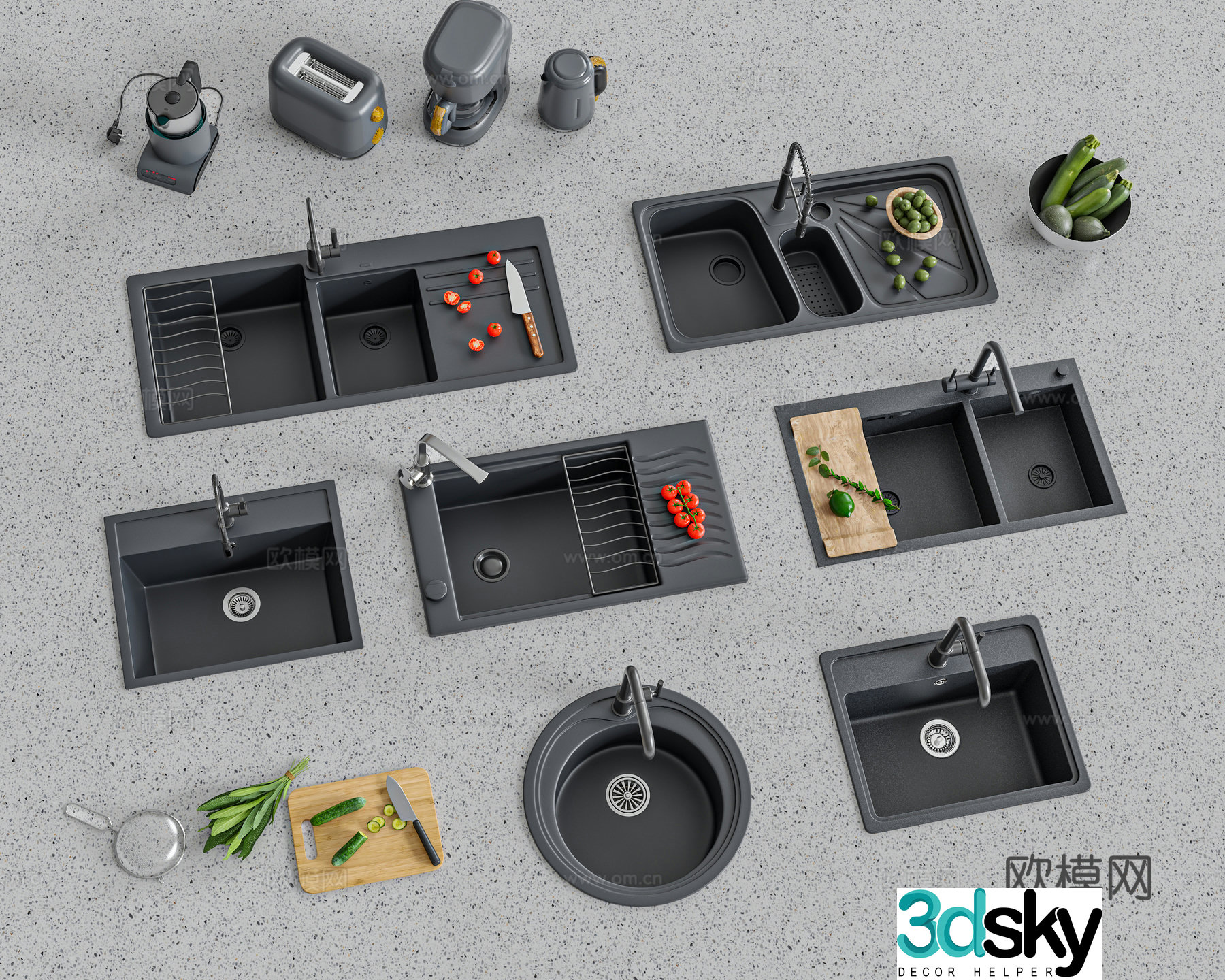 Kitchen sink Washing basin Dish sink Built-in sink Faucet 3D model