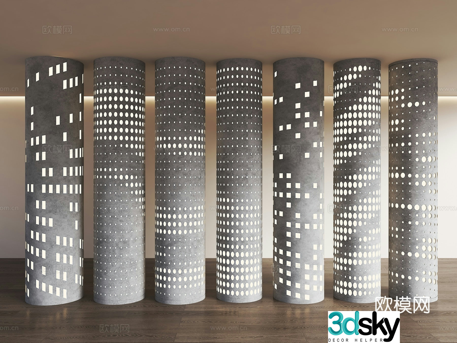 Modern punching column Hollow column Hollow column Gradient perforated column Luminous decorative column 3D model