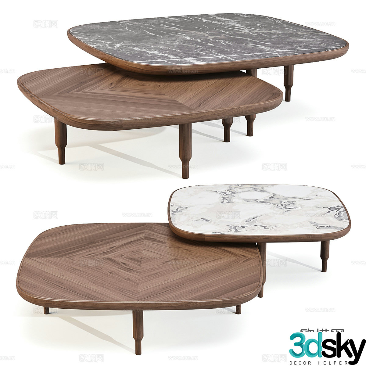 Modern light luxury tea table combination 3D model