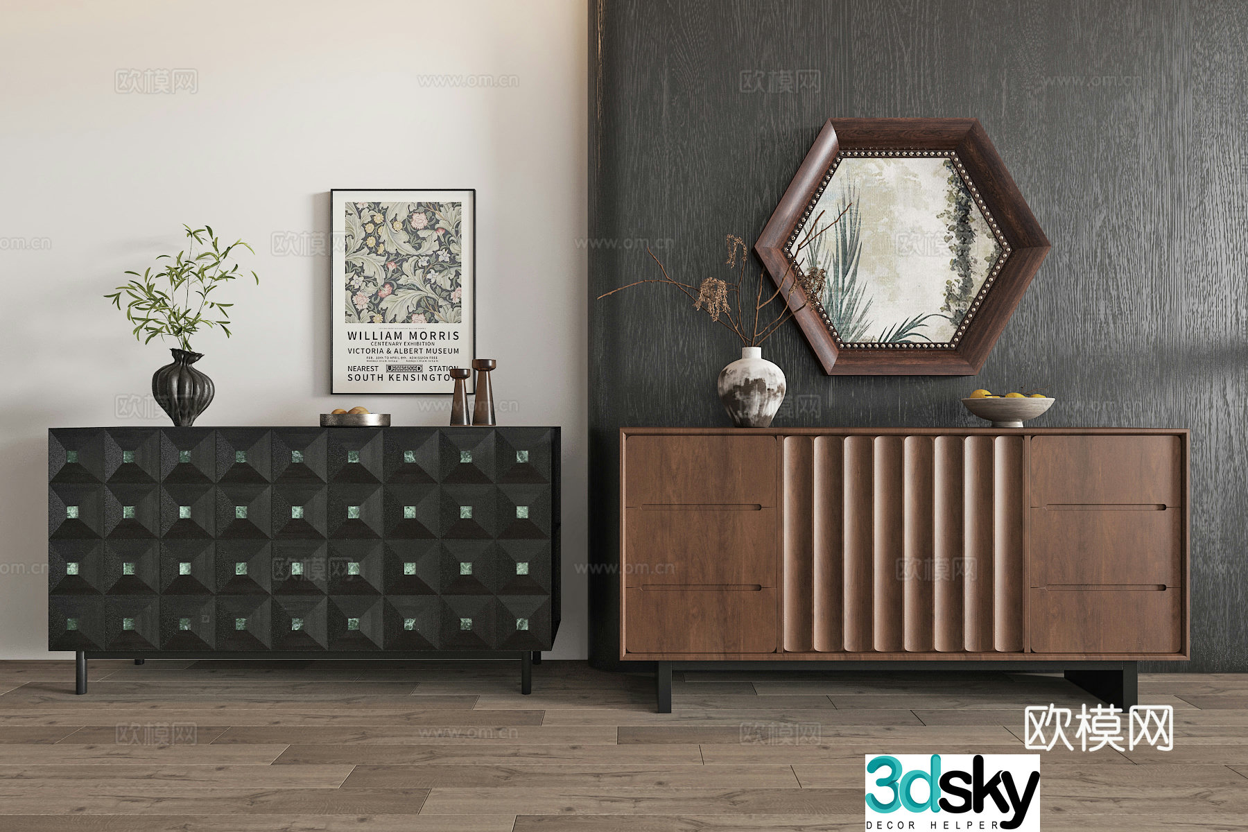 Middle-aged style wavy style entrance cabinet shoe cabinet side cabinet 3D model