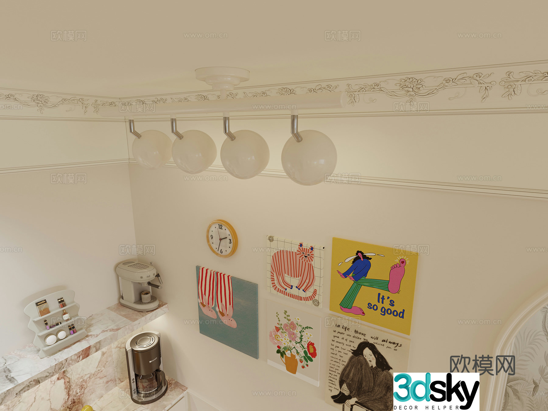 Retro style track lights dopamine decorative painting 3d model