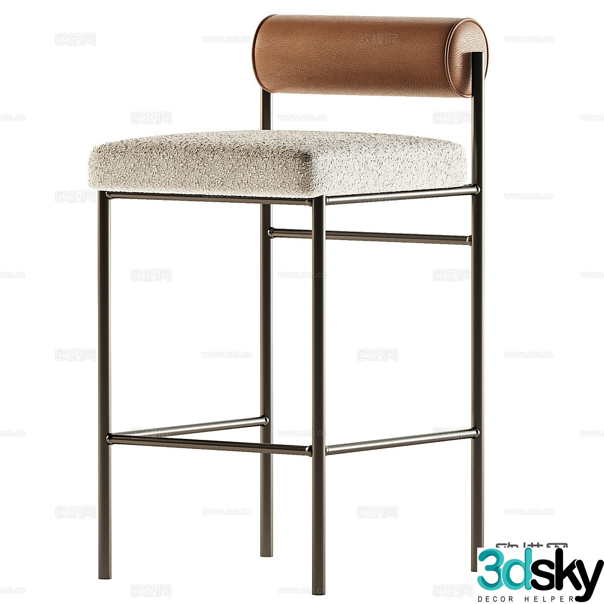 New Chinese style light luxury Balla Stool Group Bar chair 3D model