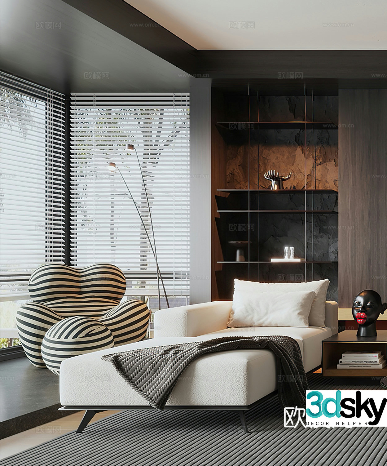 Modern leisure chair ornaments Italian leisure chair side table corner table floor lamp 3d model