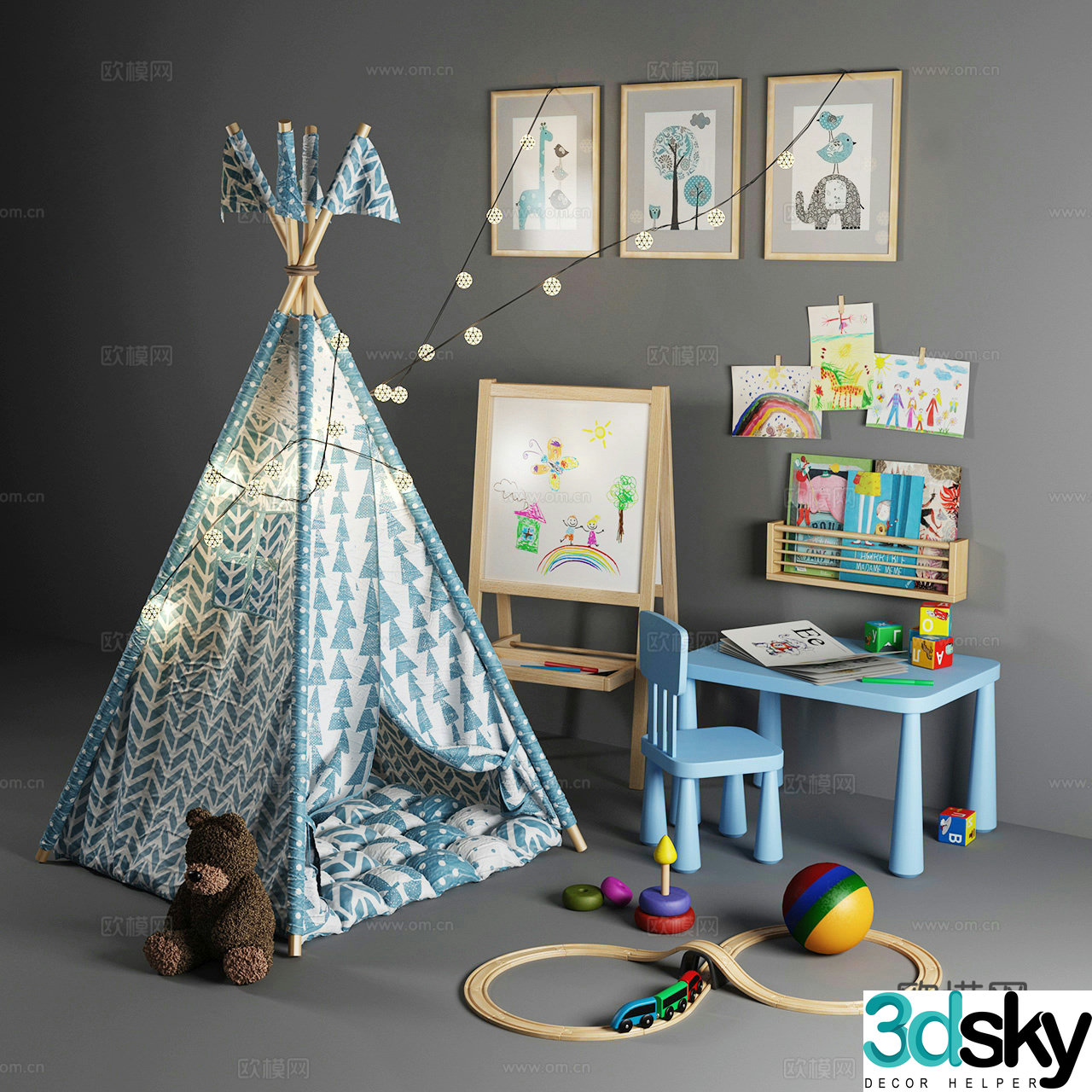 Children’s main table chair tent 3d model