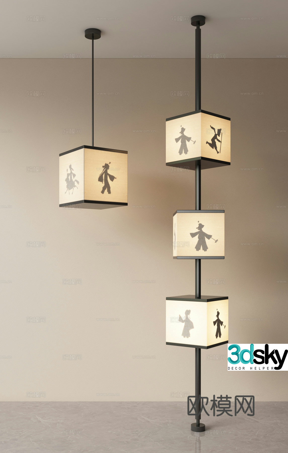 New Chinese Shadow Pendant Chandelier Open-top Floor Lamp Restaurant Chandelier Bar Chandelier Bedside Chandelier 3D Model