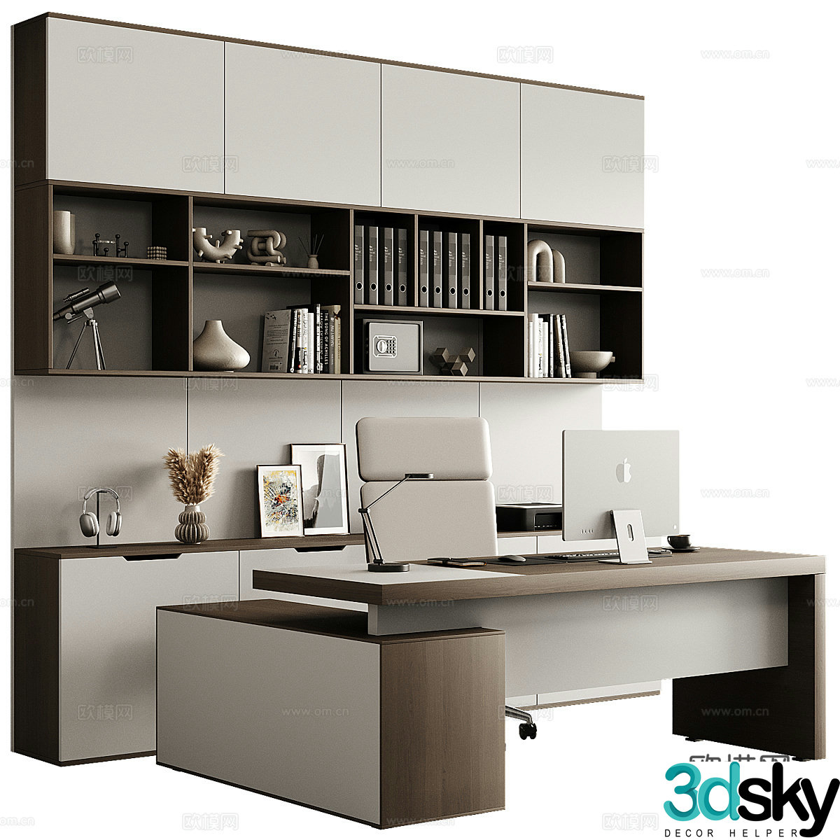 Modern office desk chair bookcase 3d model