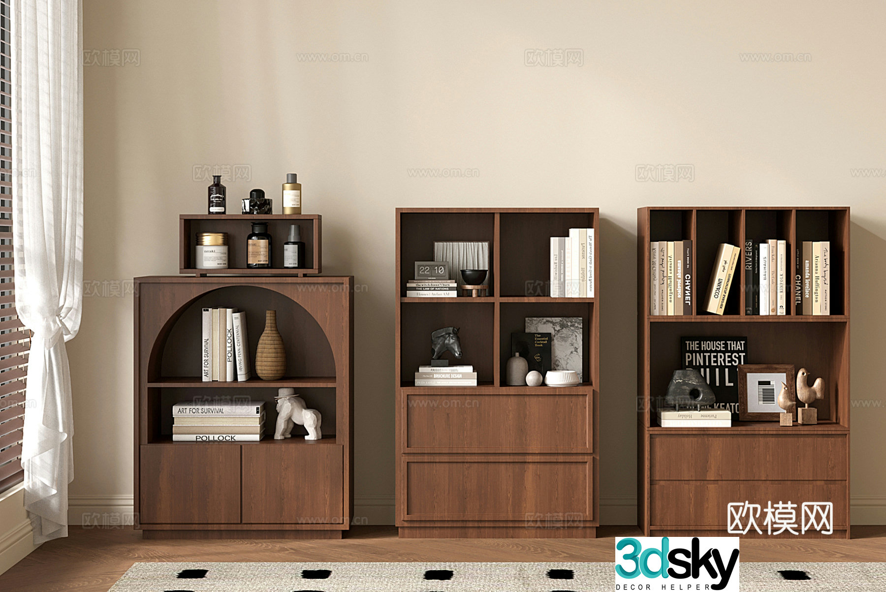 Modern medieval style floor-standing shelf low bookshelf storage cabinet storage cabinet side cabinet 3D model