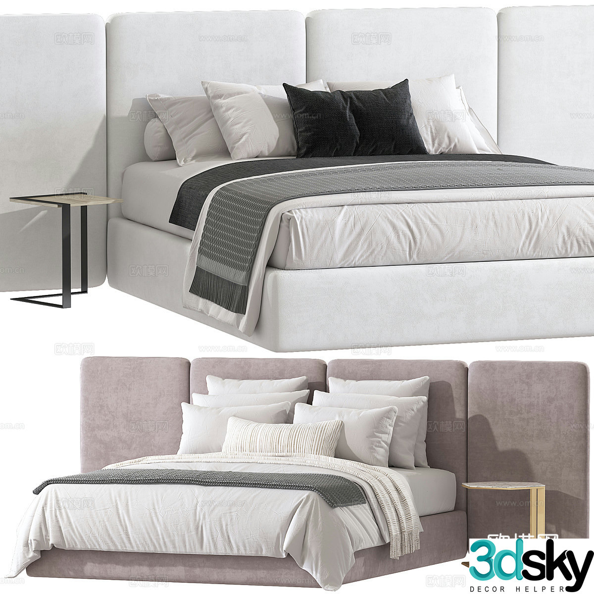 New Chinese style fabric double bed 3D model
