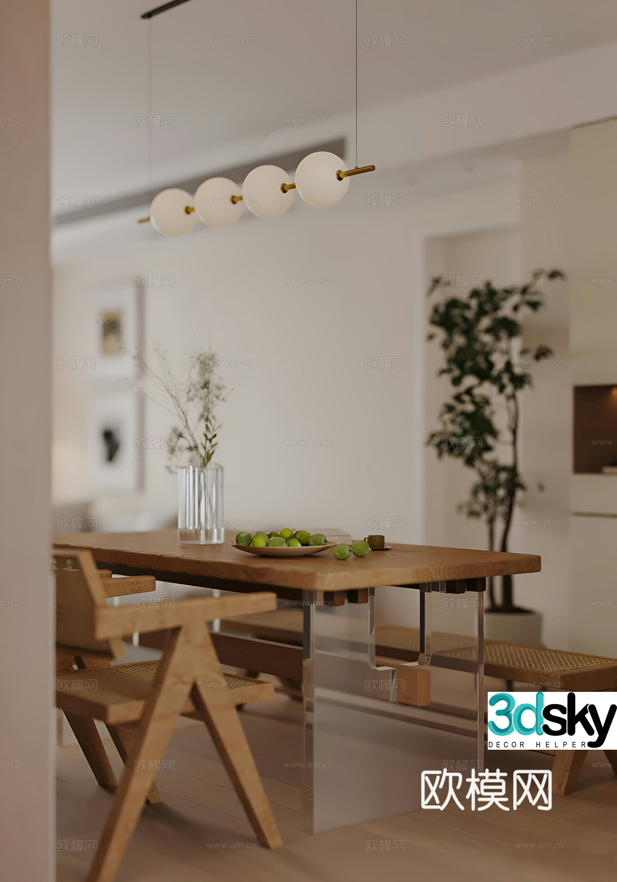 Modern living and dining room 3d model