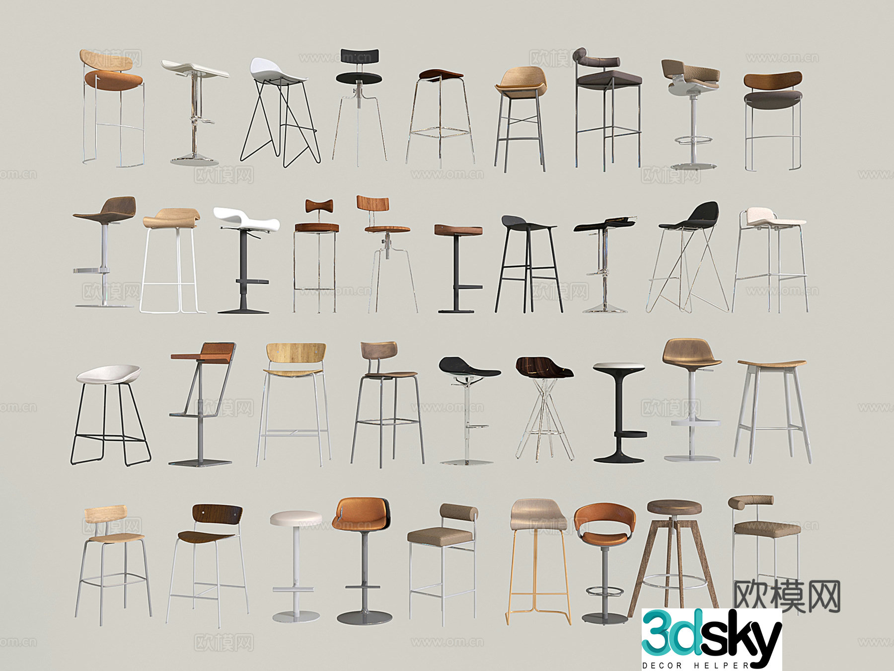 Modern simple bar chair stainless steel bar chair high chair bar stool bar stool 3D model