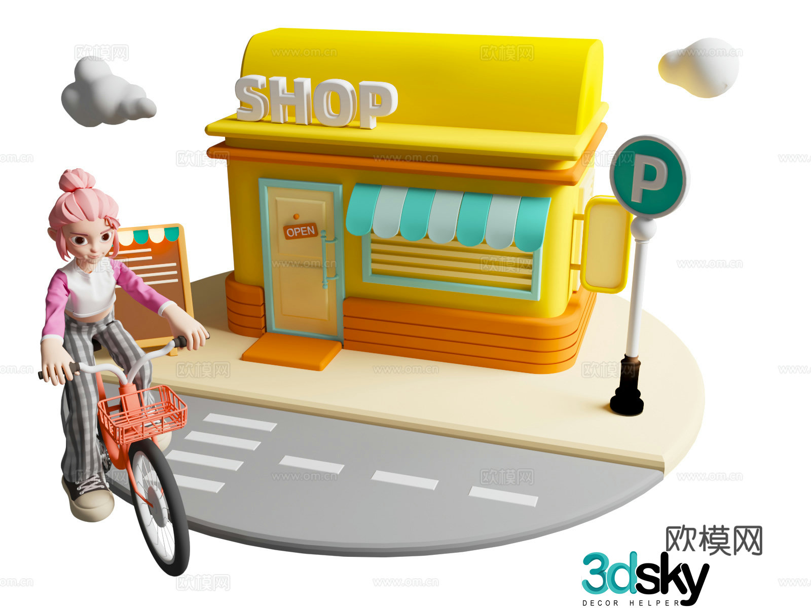 Cartoon characters Cartoon city characters Cycling scene 3d cartoon cycling cycling Beauty Chen 3d model