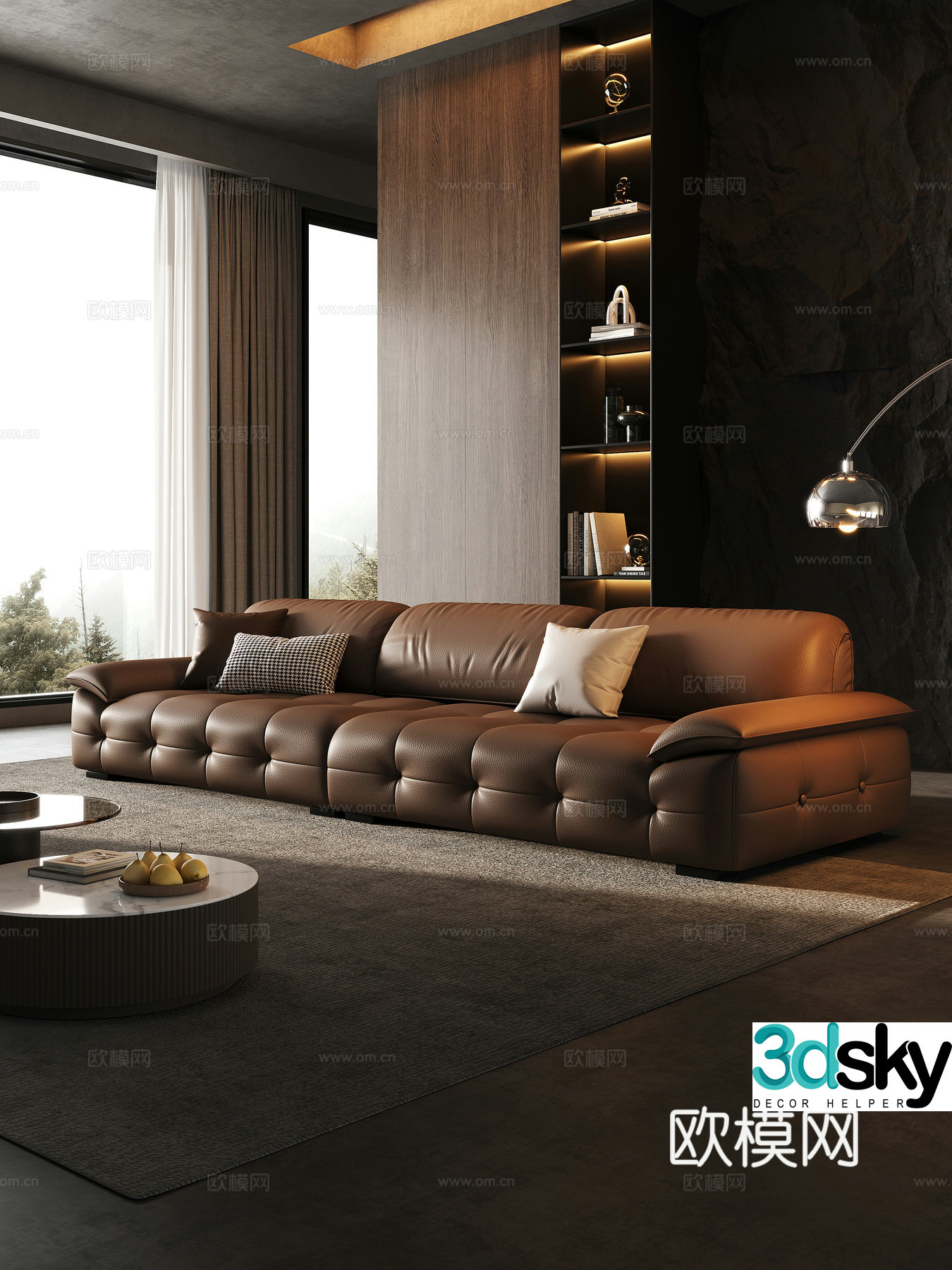 Italian minimalist three-person sofa 3D model