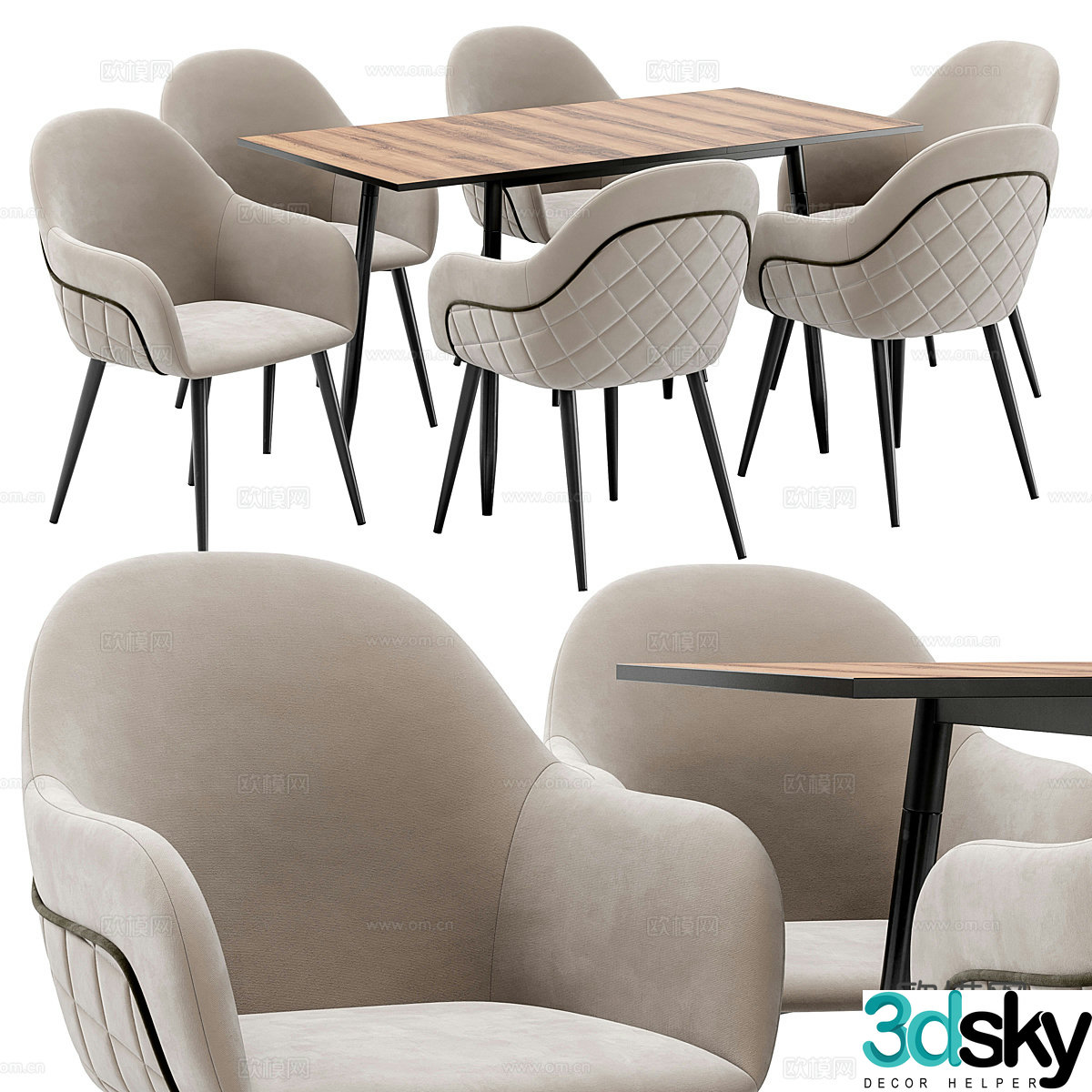 New Chinese style light luxury dining table and chair 3D model