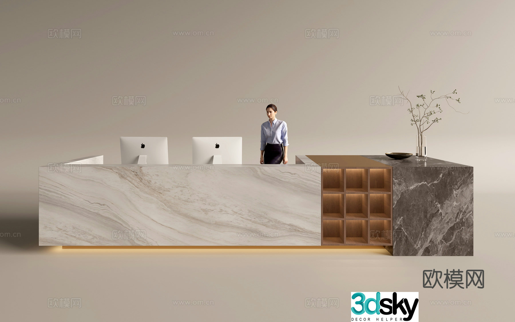 Modern company front desk reception area bar reception desk service desk 3d model
