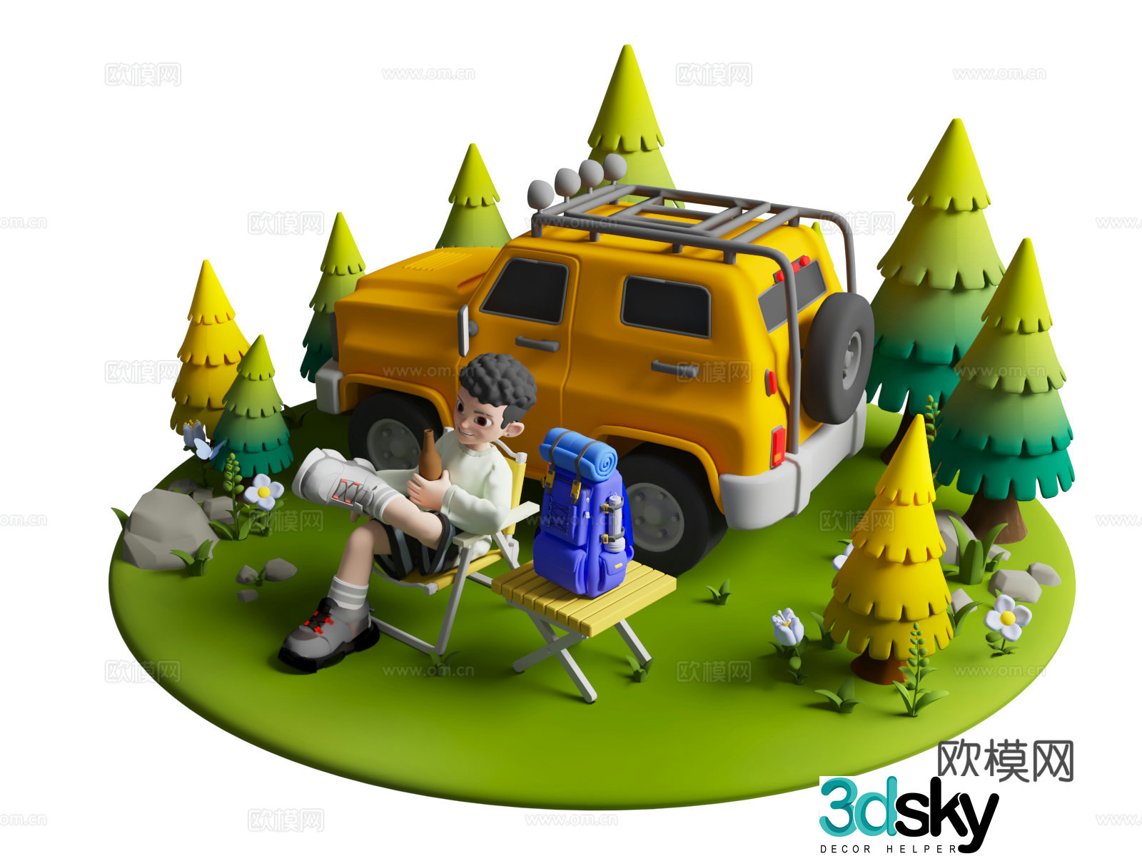 Cartoon Character Vehicle Camping Scene 3d Cartoon Camping Camping Beauty Chen Camping Beauty Chen 3d Model