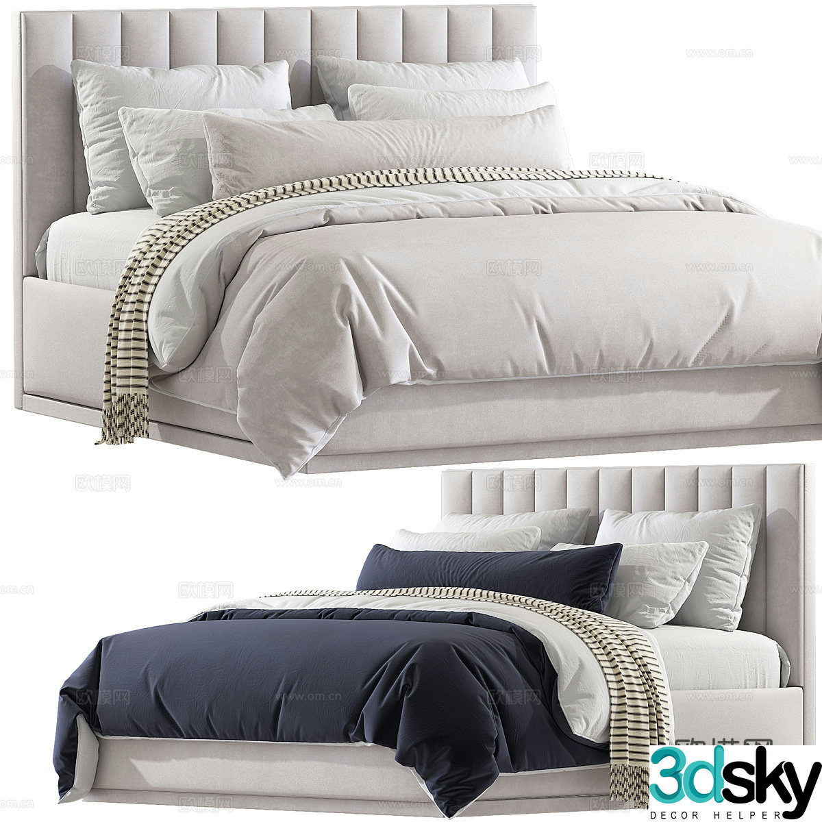 New Chinese style fabric double bed 3D model