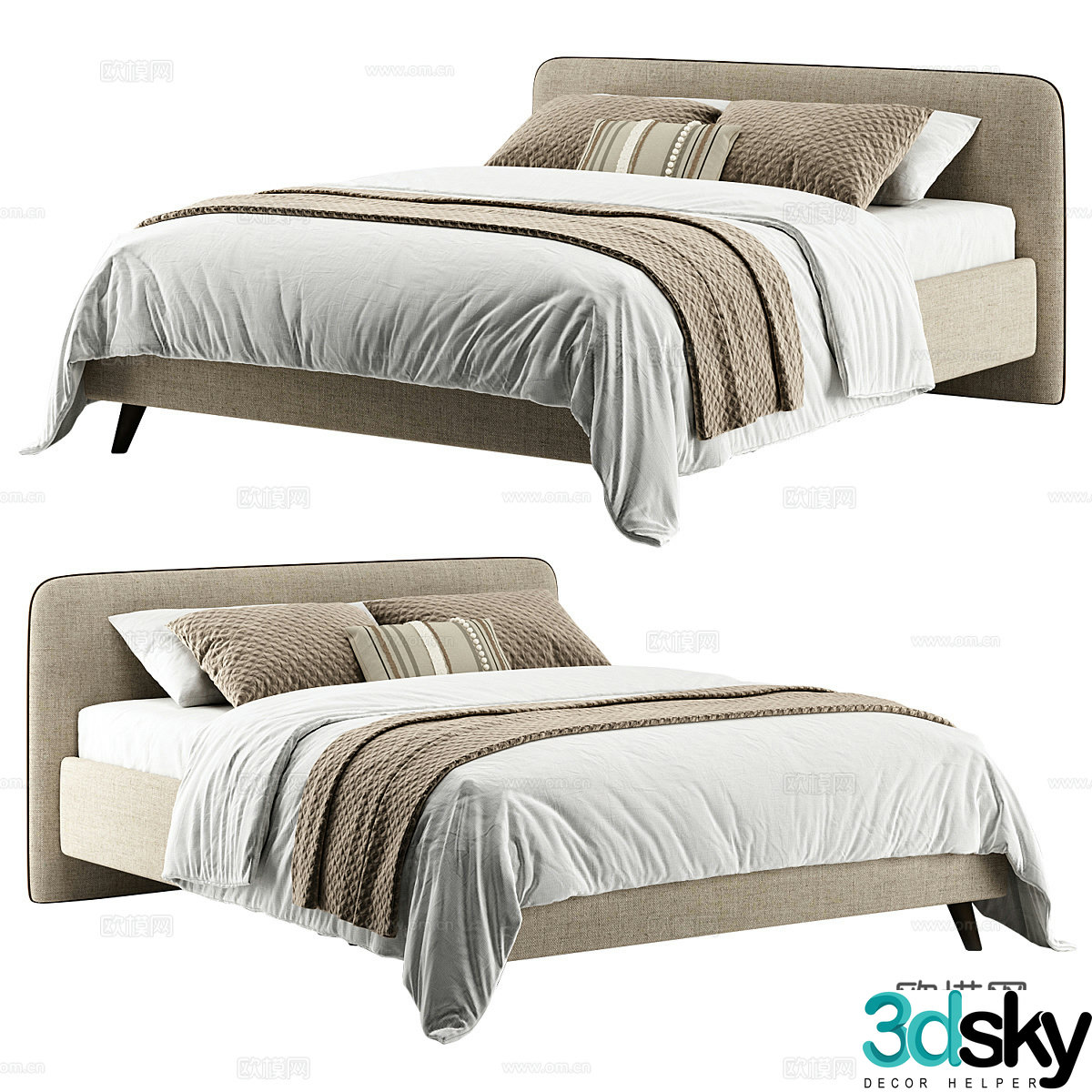 New Chinese style Lyngen fabric double bed 3D model