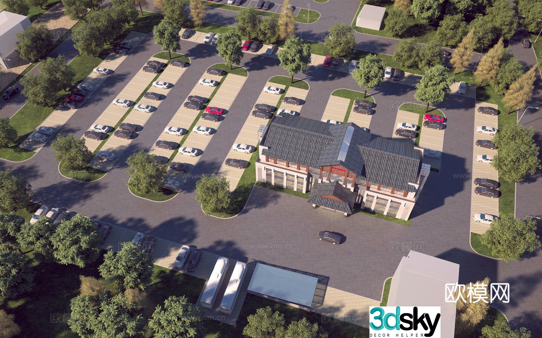 Modern Visitor Service Center Modern Service Area Modern Parking Lot 3D Model