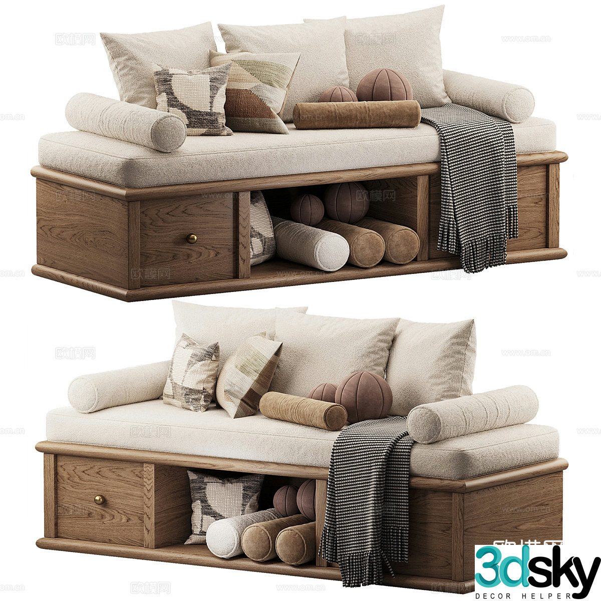 New Chinese style bay window stool bay window cushion 3D model