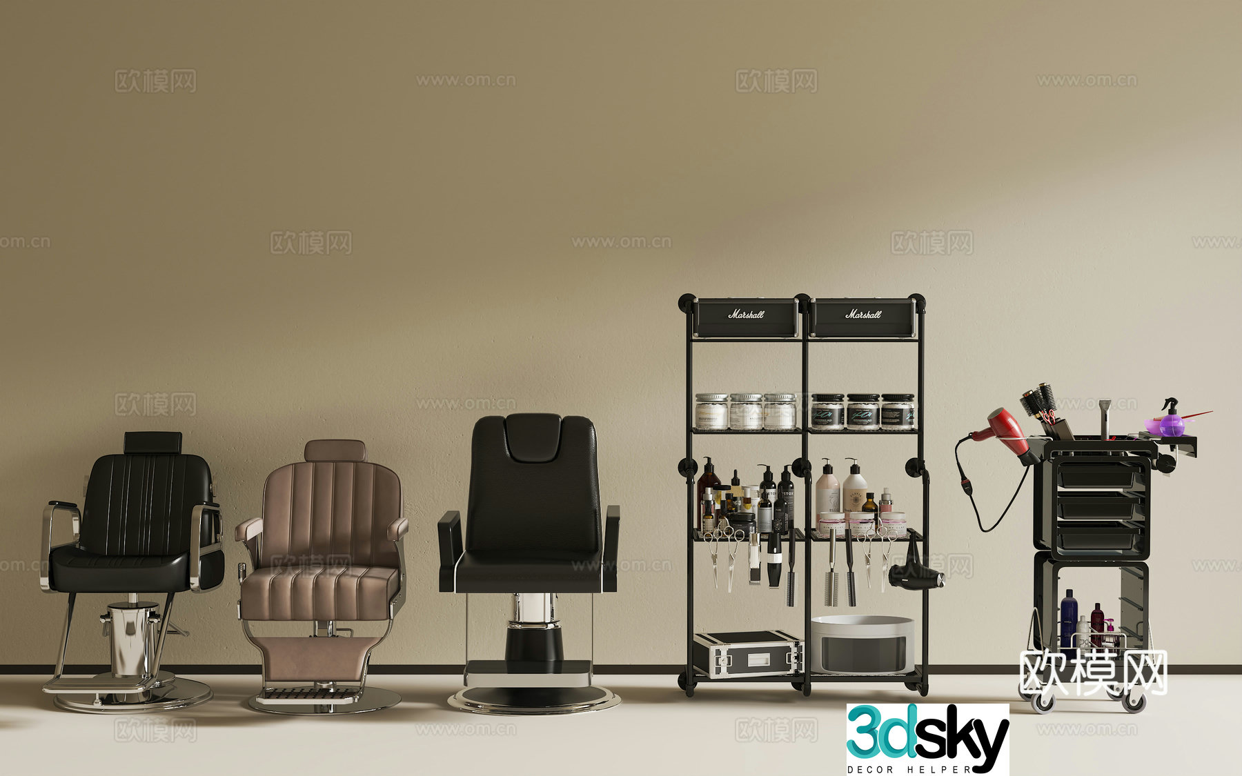 Modern hairdressing equipment washing cutting and blowing equipment single chair leather chair 3D model