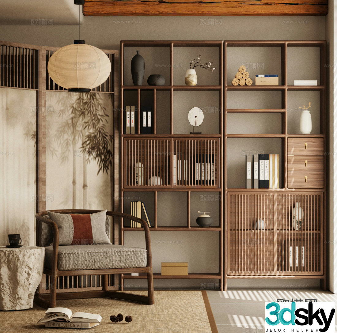 New Chinese style Zen Taishi Chair New Chinese style end-view bo ancient rack New Chinese style storage rack Chinese style leisure chair 3D model