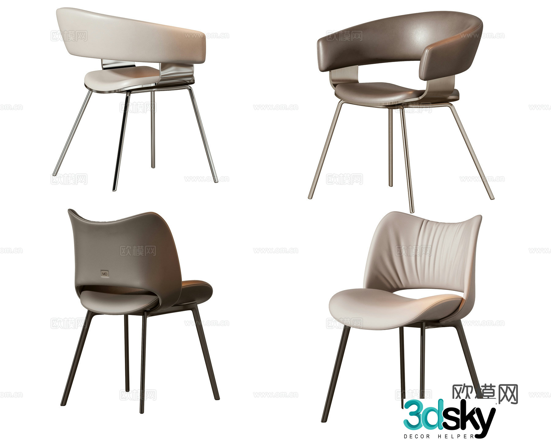 Modern single chair dining chair 3d model