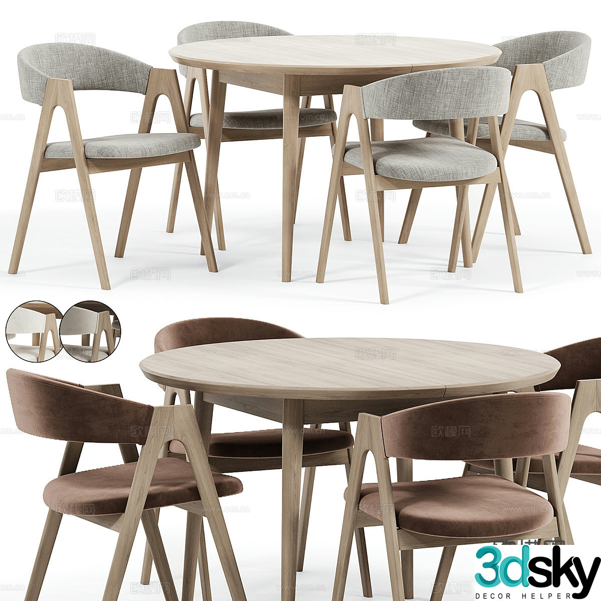 New Chinese round dining table and chair 3D model