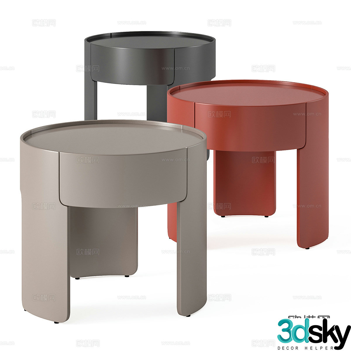 Modern cream style round bedside table 3d model
